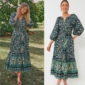 Tuckernuck Blue and Green Floral Long Sleeve Dress